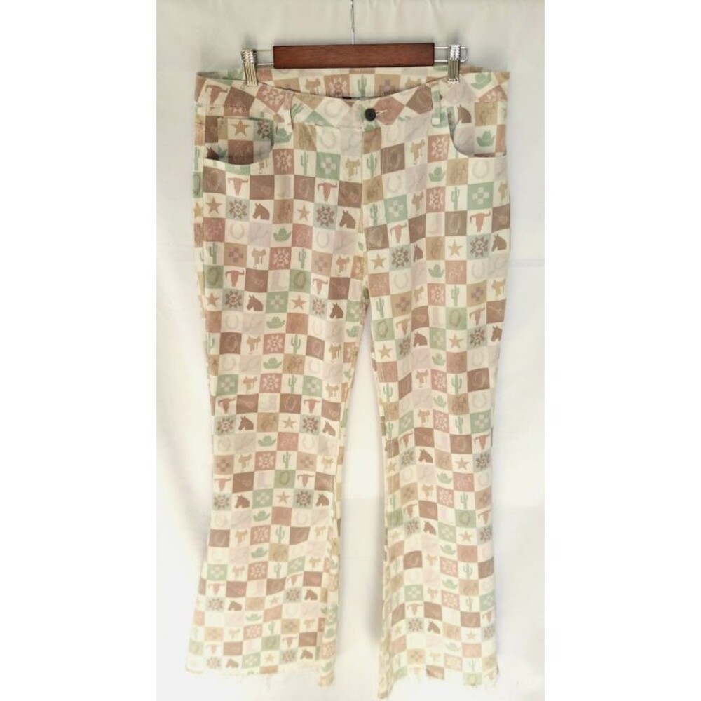 Two 2 Fly Women's Western Rodeo High Rise Frayed Hem Bell Bottoms - XL